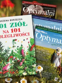 Książka Bożeny Borzęckiej  "101 ziół na 101 dolegliwości" oraz 3 wydania magazynu Optymalni
